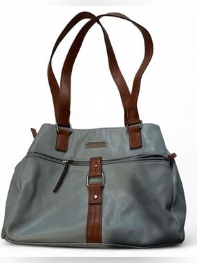 Rosetti Gray Shoulder Tote with Brown Trim